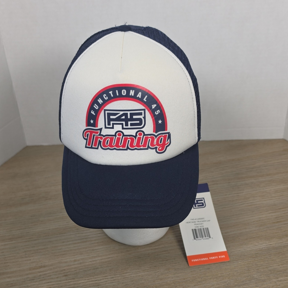 F45 Navy/White Trucker Hat Mesh Back Adjustable Snapback Logo Men One Size